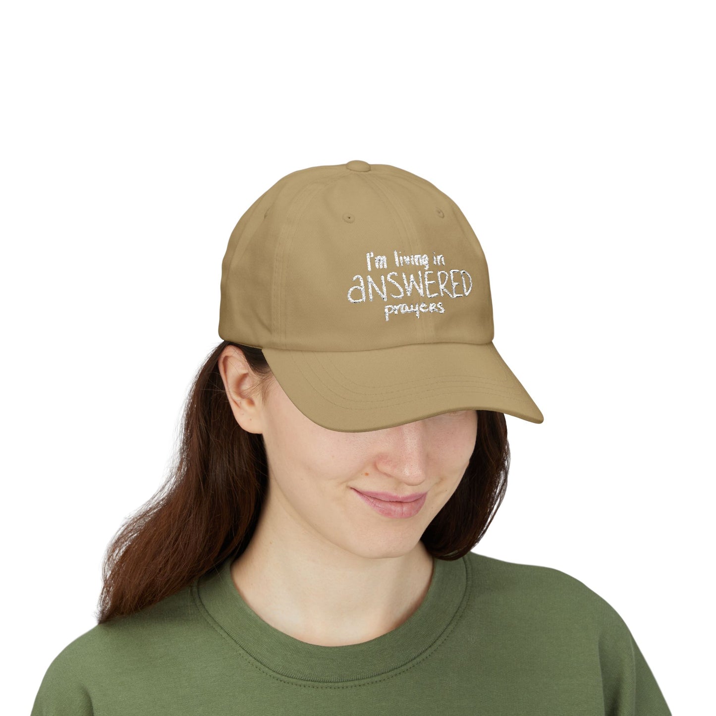 I'm Living in Answered Prayers Dad Cap | Embroidered Scripture Baseball Hat