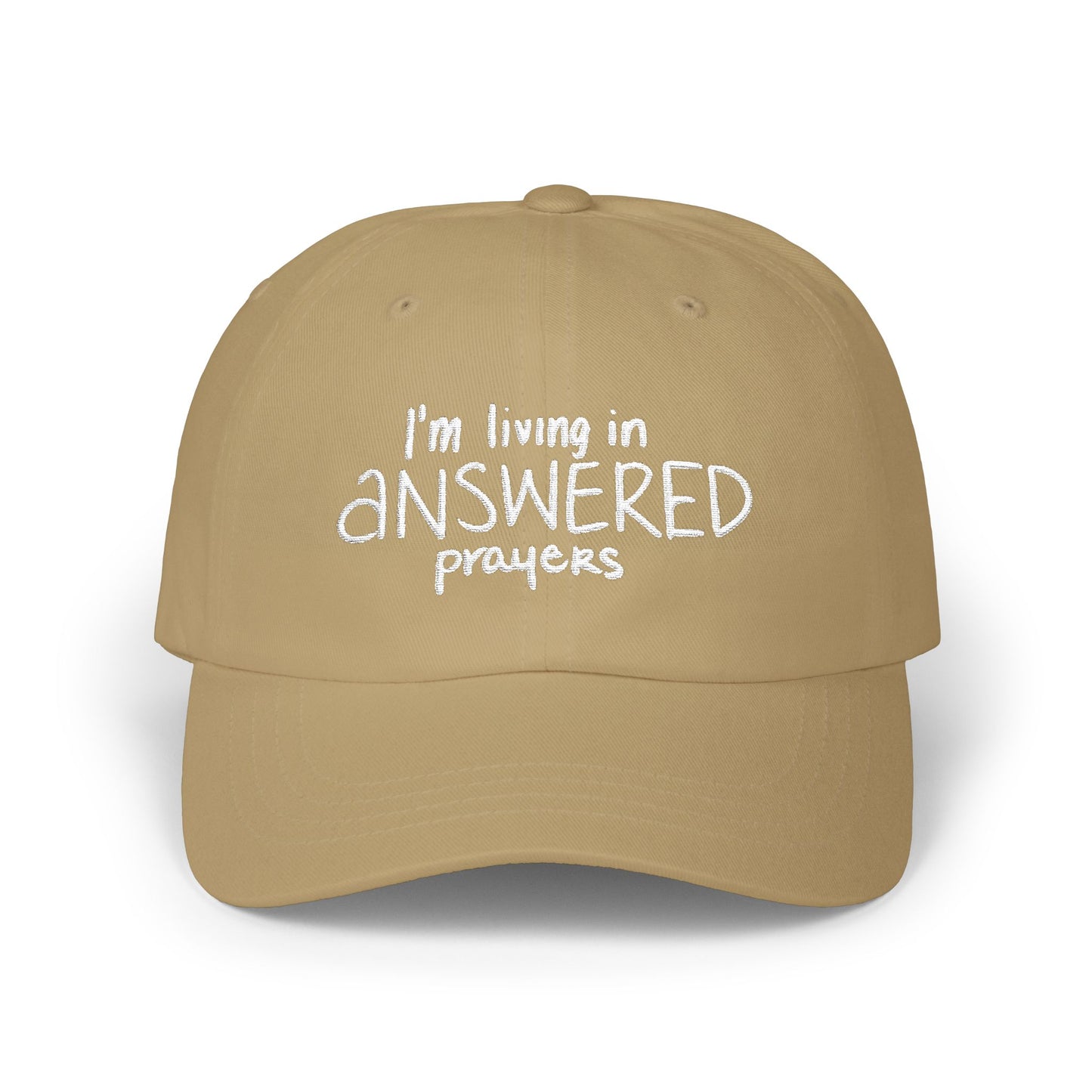 I'm Living in Answered Prayers Dad Cap | Embroidered Scripture Baseball Hat